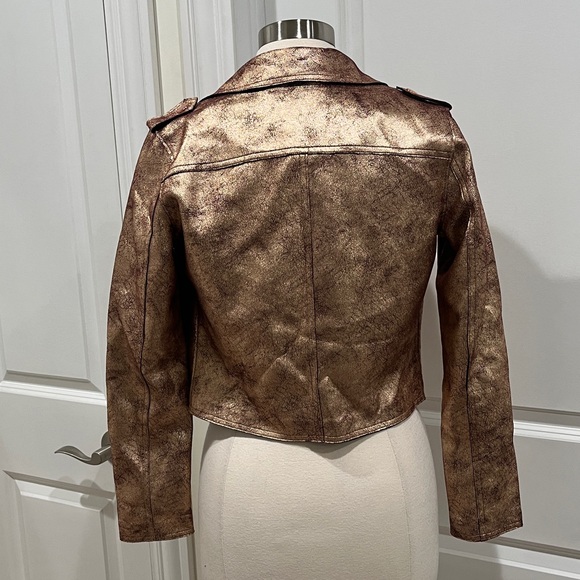 Anthropologie Brisa Metallic Cropped Faux Leather Moto Jacket Size XS - Picture 5 of 14